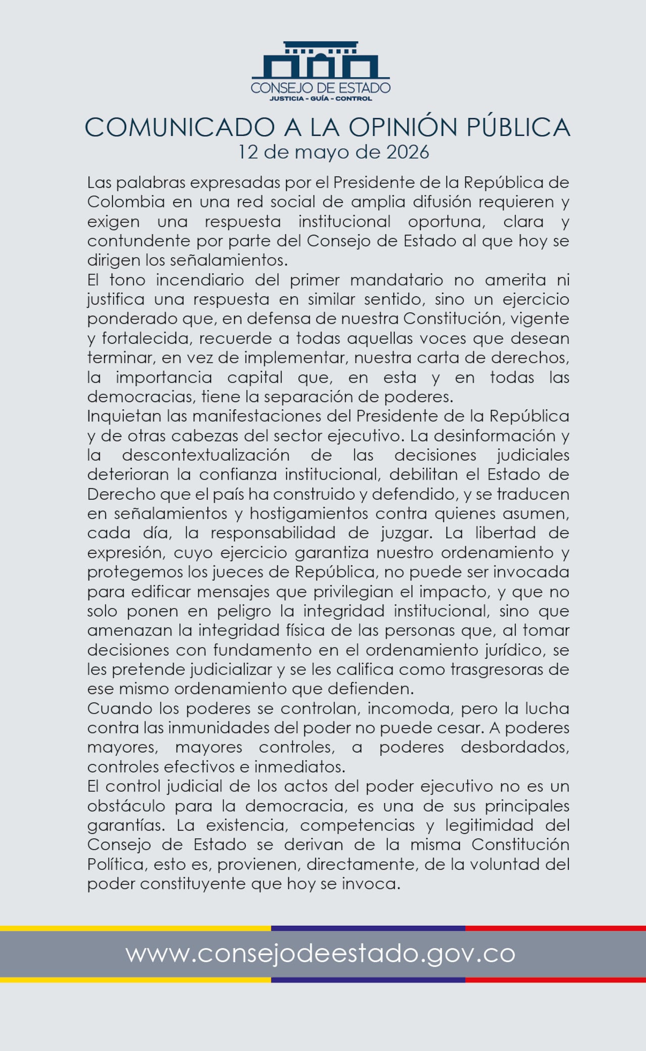 Este fue el comunicado redactado por el Consejo de Estado.