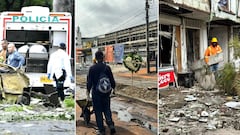 Autoridades adelantan labores de limpieza y recuperación del barrio La Base, en Cali, tras atentado terrorista del 21 de agosto.