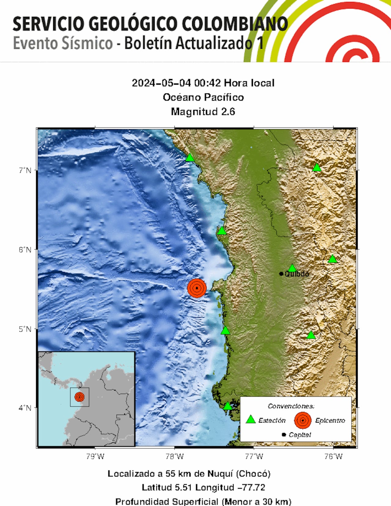 Boletín del temblor en el Océano Pacífico. 4 de mayo 2024.