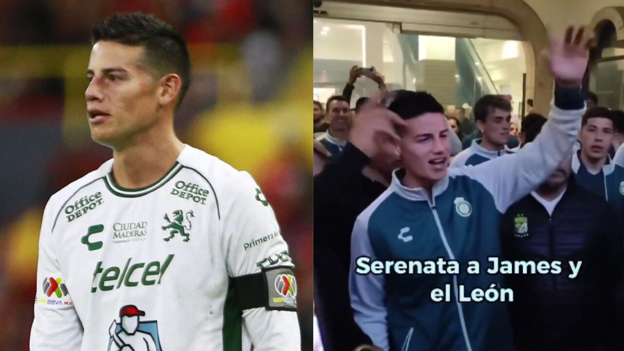 James Rodríguez disfruta junto a la hinchada del León cantar las arengas del equipo.