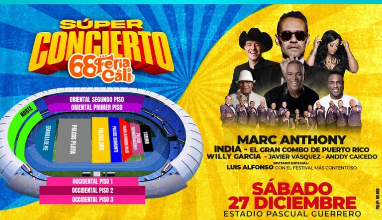 El Superconcierto de la Feria, en el Estadio Pascual Guerrero en Cali, tendrá este año a La India y Marc Anthony.