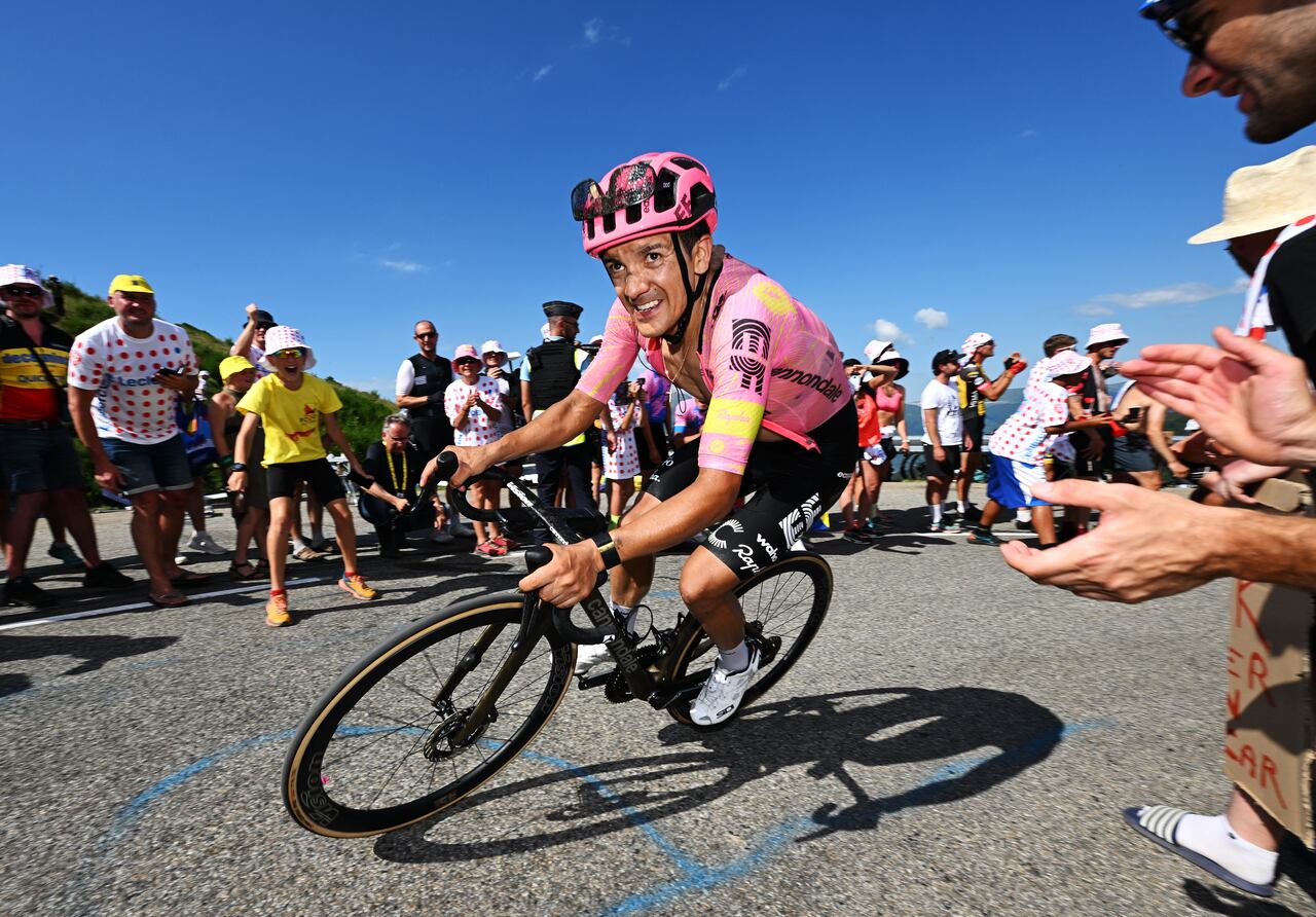 PLATEAU DE BEILLE, FRANCE - JULY 14: Richard Carapaz of Ecuador and Team EF Education - EasyPost competes during the 111th Tour de France 2024, Stage 15 a 197.7km stage from Loudenvielle to Plateau de Beille 1782m / #UCIWT / on July 14, 2024 in Plateau de Beille, France. (Photo by Tim de Waele/Getty Images)