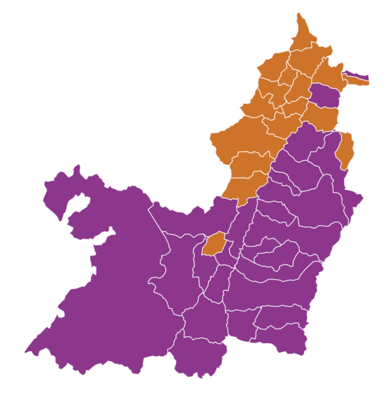 El mapa electoral muestra la distribución del voto por departamento en la primera vuelta presidencial.