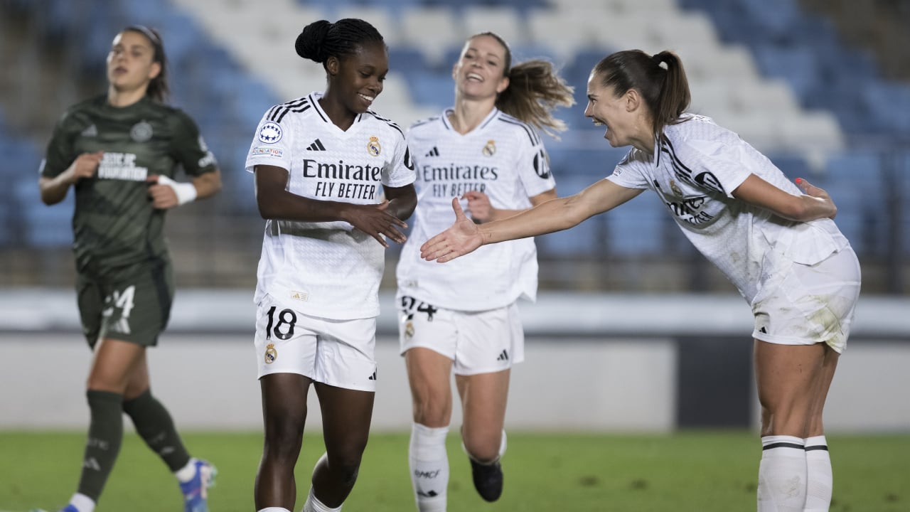 Linda Caicedo, jugadora del Real Madrid, celebrando su gol frente a Celtic por Champions