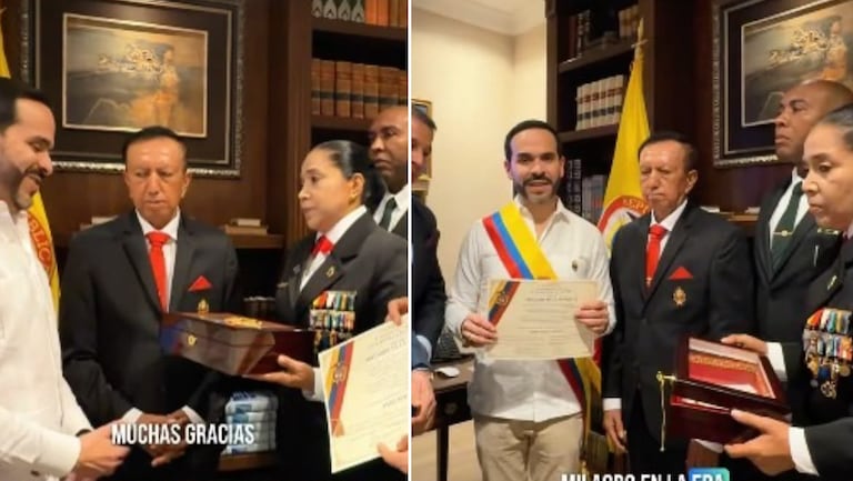 Veteranos de la Fuerza Pública entregan la banda presidencial a Abelardo De La Espriella