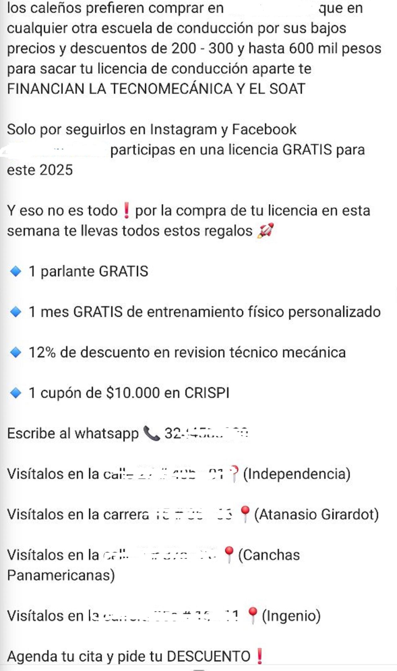 Este es el paquete de beneficios que ofrece una escuela de conducción en Cali para tramitar la licencia de conducción.