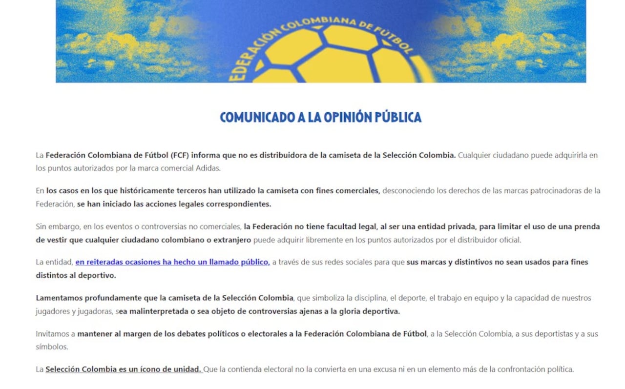 Comunicado oficial Federación Colombiana de Fútbol