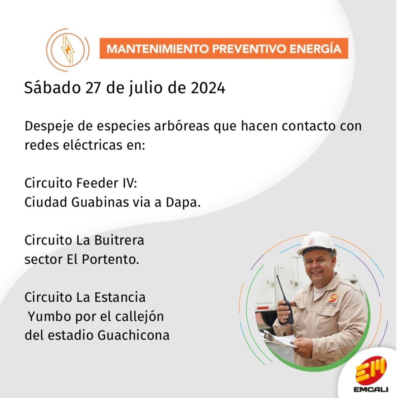 Mantenimiento de energía en Cali / 27 de julio 2024