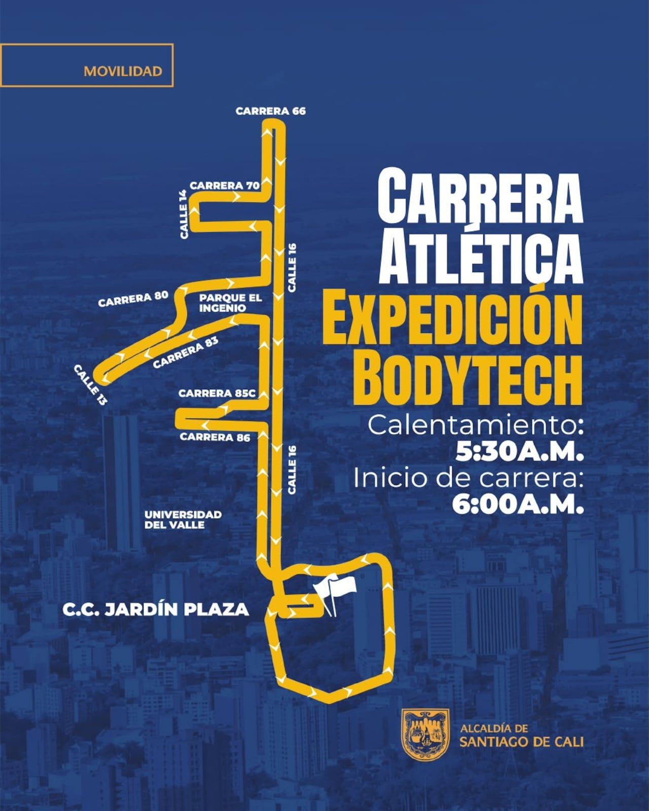 Agentes de la Secretaría de Movilidad regularán el paso vehicular en el sur de Cali y en el sector del Coliseo del Pueblo durante las competencias atléticas de este domingo.
