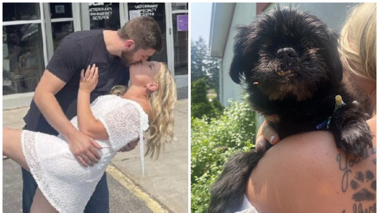 Tierna boda de una pareja que se casó en una veterinaria para que su perrito asistiera