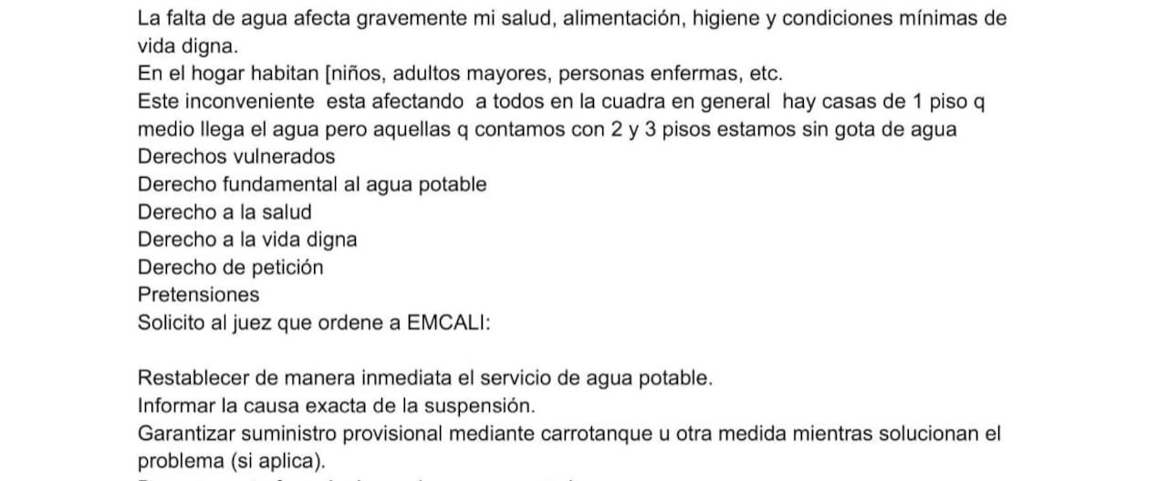 Esta es la acción de tutela presentada por una de las residentes.