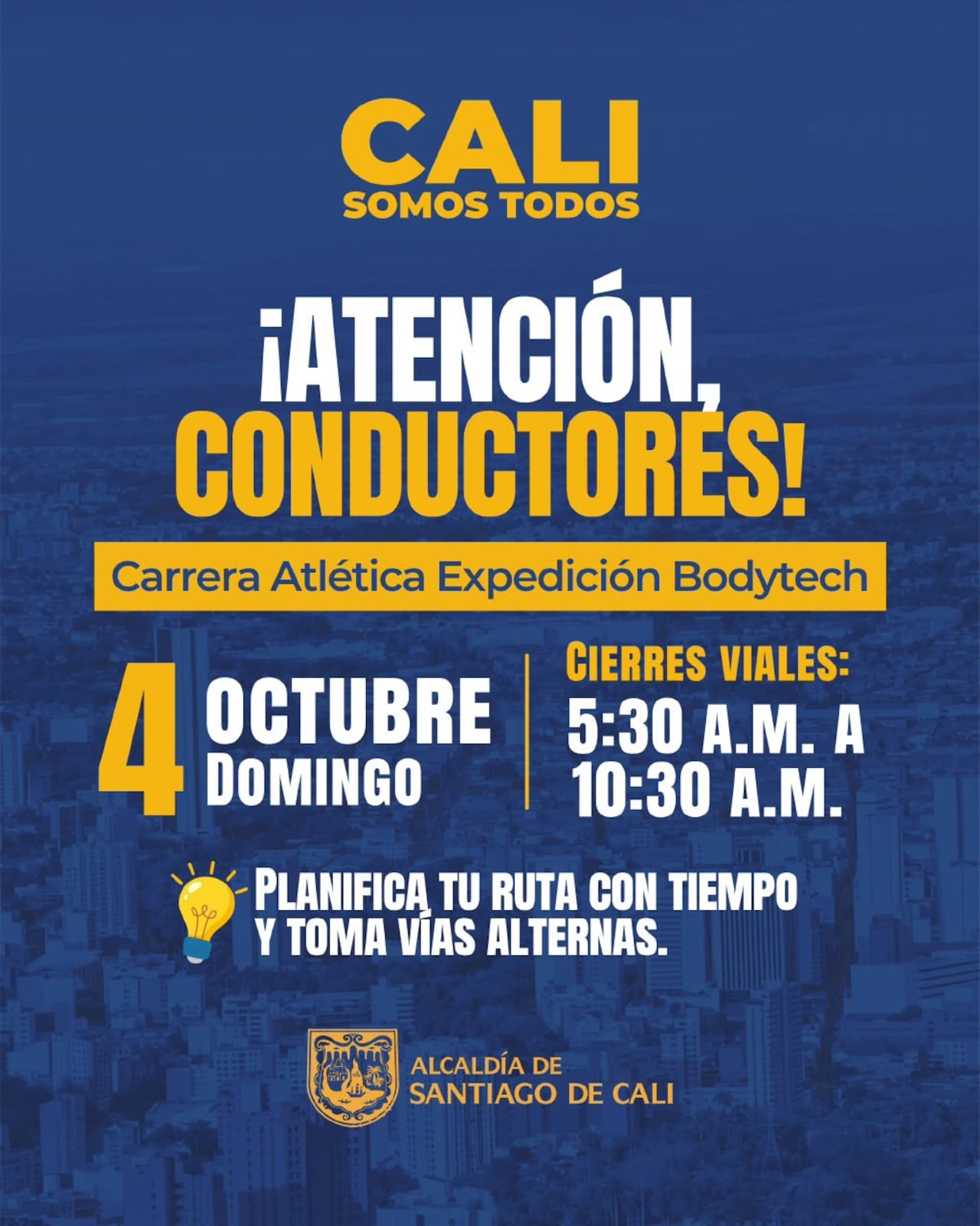 Agentes de la Secretaría de Movilidad regularán el paso vehicular en el sur de Cali y en el sector del Coliseo del Pueblo durante las competencias atléticas de este domingo.