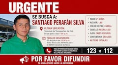 Según el aviso de búsqueda, Santiago llegó desde Neiva y no conoce personas en Cali.