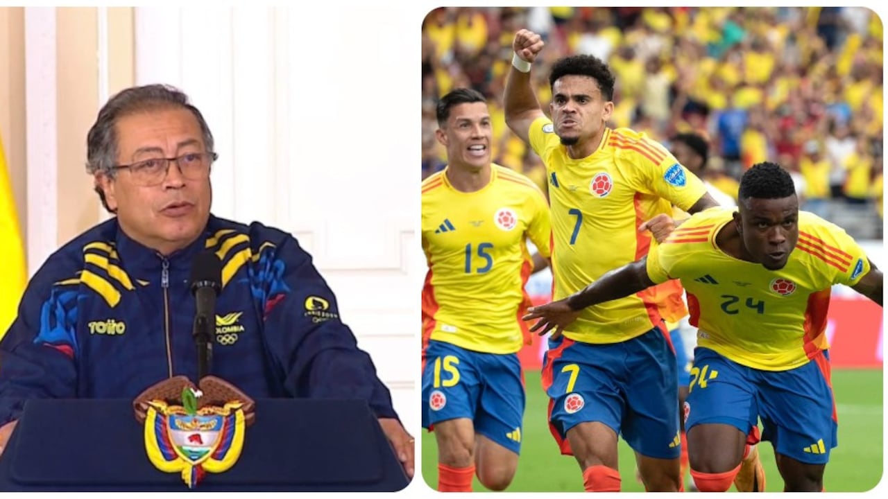 El presidente Gustavo Petro celebra el triunfo de la Selección Colombia.