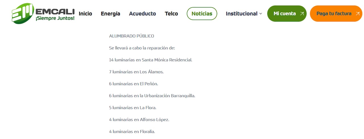 Labores realizadas por Emcali, el pasado 04 de abril