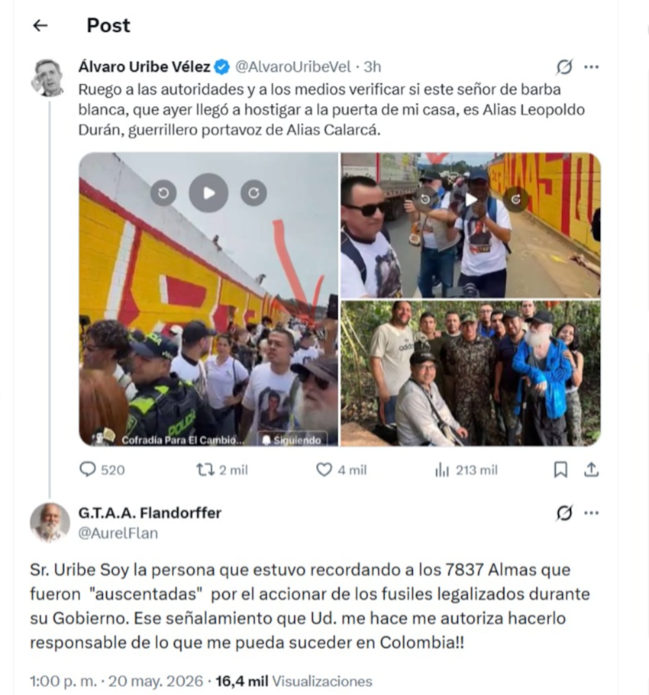 El hombre señalado por Álvaro Uribe respondió públicamente a través de su cuenta en la red social X.
