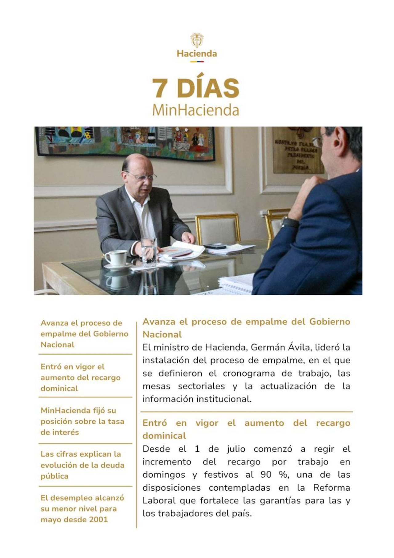 MinHacienda presentó balance de gestión con énfasis en empleo, deuda pública y recargo dominical