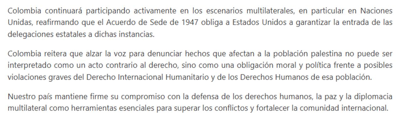 La Cancillería también se refirió al contexto del conflicto en Gaza.