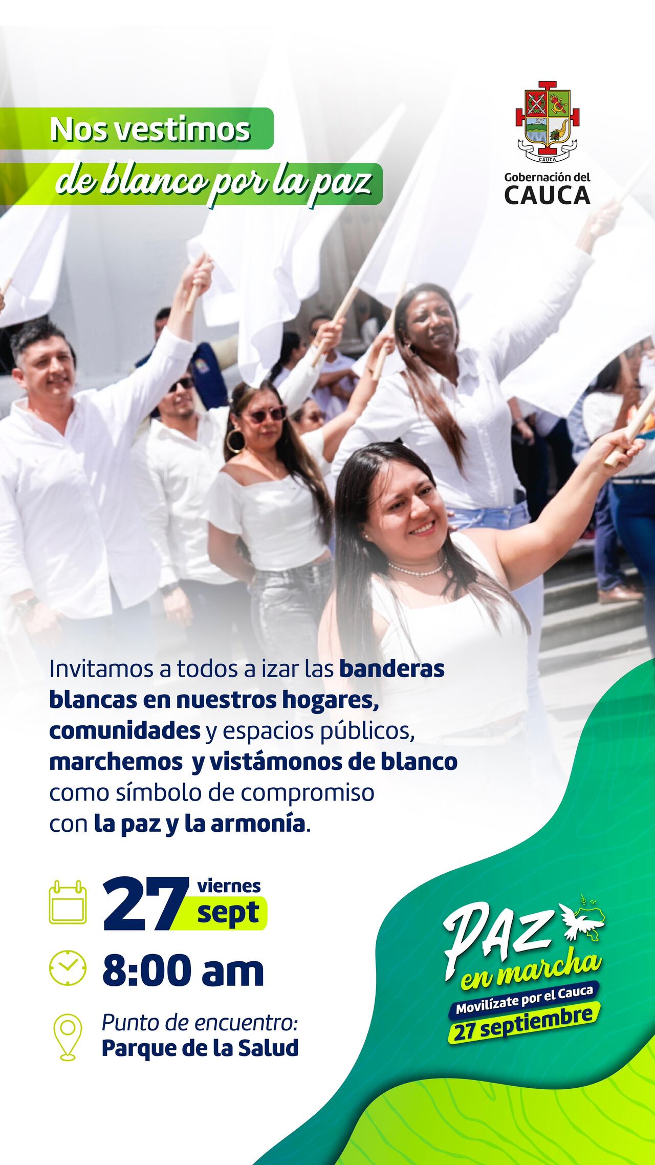La gobernación del Cauca lidera esta movilización por la paz, como respuesta ante la violencia de los grupos armados al margen de la ley.