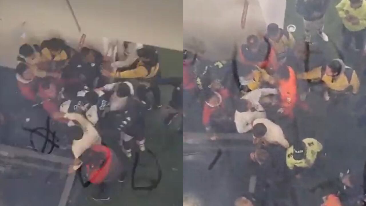 Bochornoso momento, rumbo a los camerinos, entre jugadores del Deportivo Cali y Santa Fe