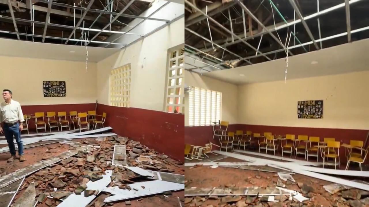 Así quedó el salón de la institución. Fotos: Captura video @gustavovelezr