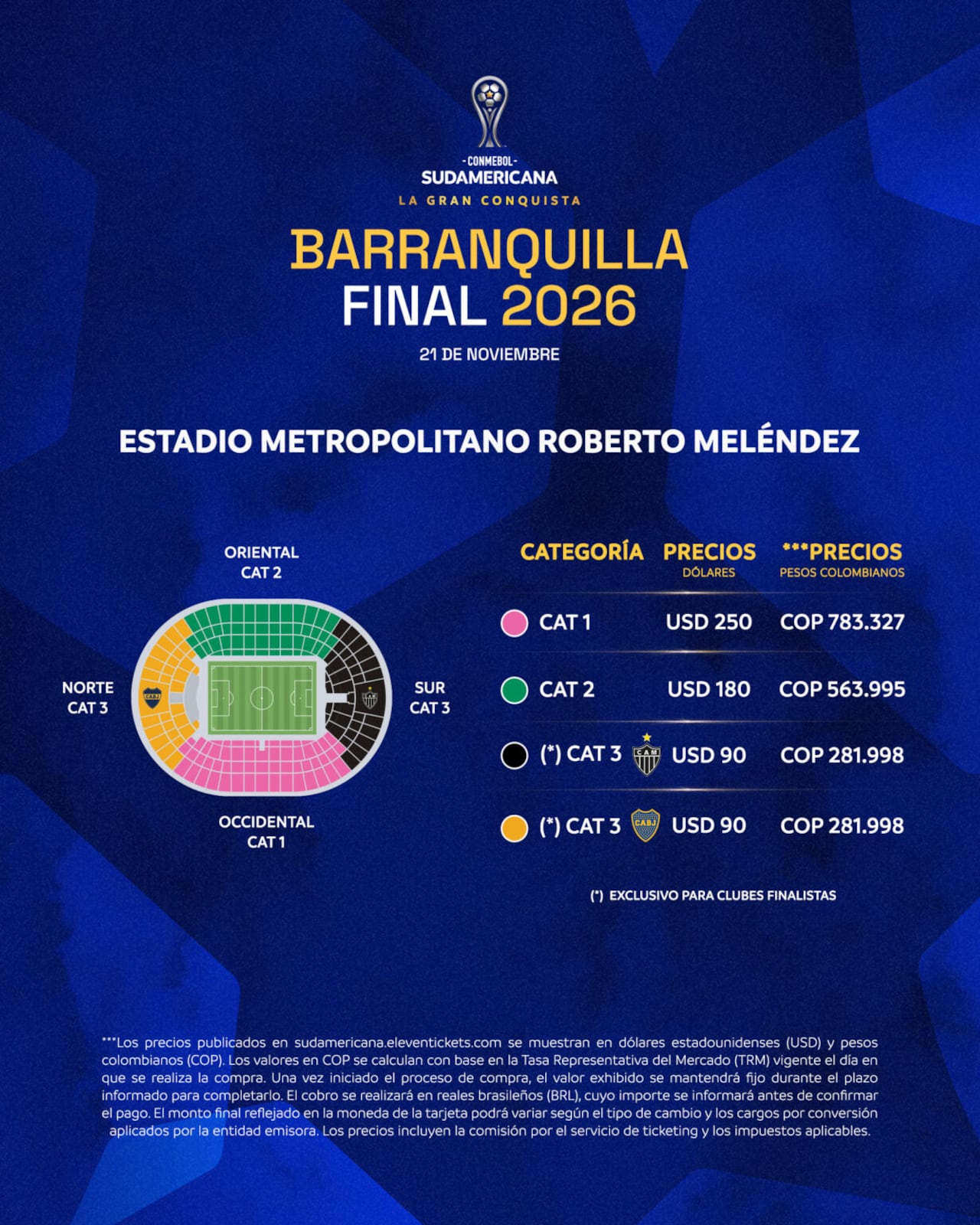 La final entre Boca Juniors y Atlético Mineiro ya tiene precios de boletería y fechas clave para los hinchas.