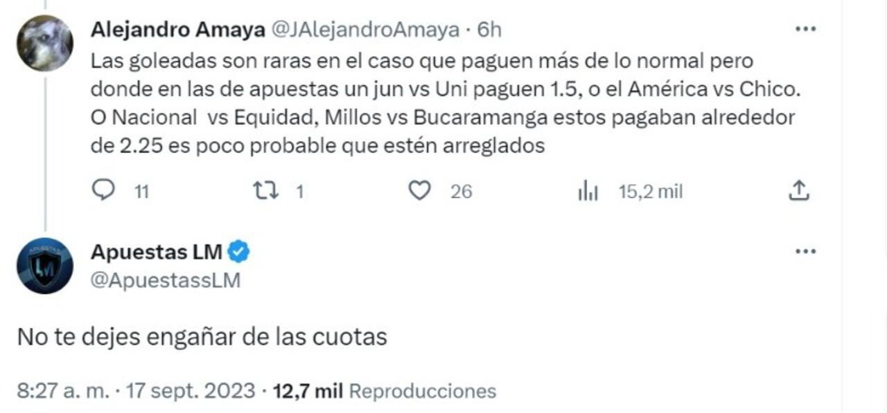 Comentario de un usuario de X sobre la publicación de 'Apuestas LM'