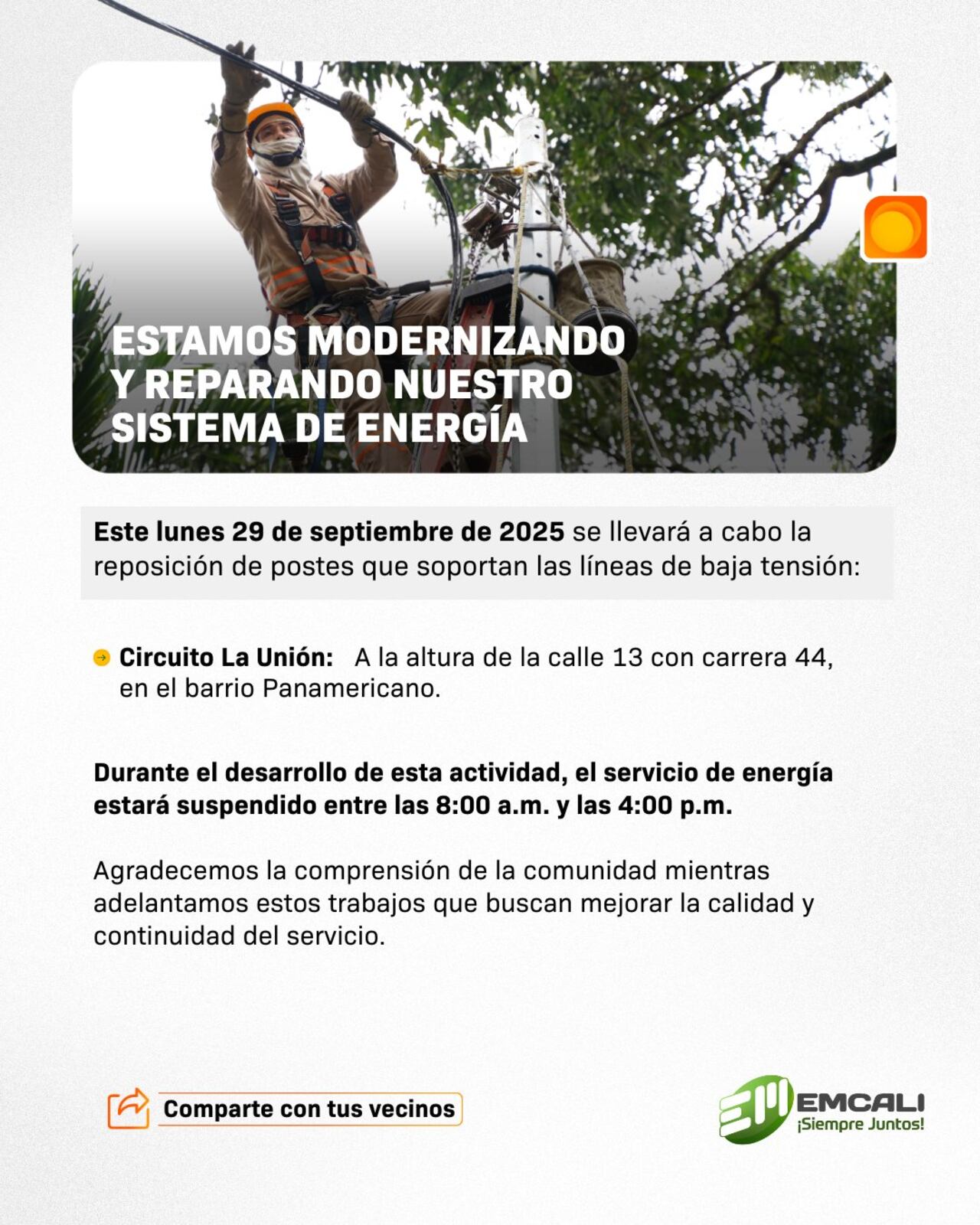 Estos son los cortes de energía programados para este 29 de septiembre.