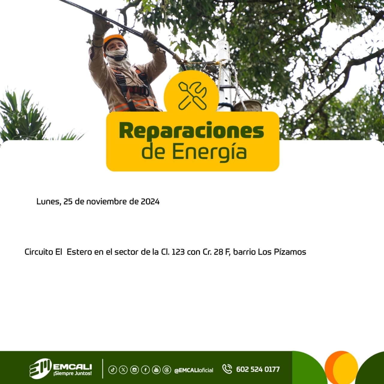 Cortes de energía en Cali para el lunes, 25 de noviembre de 2024.