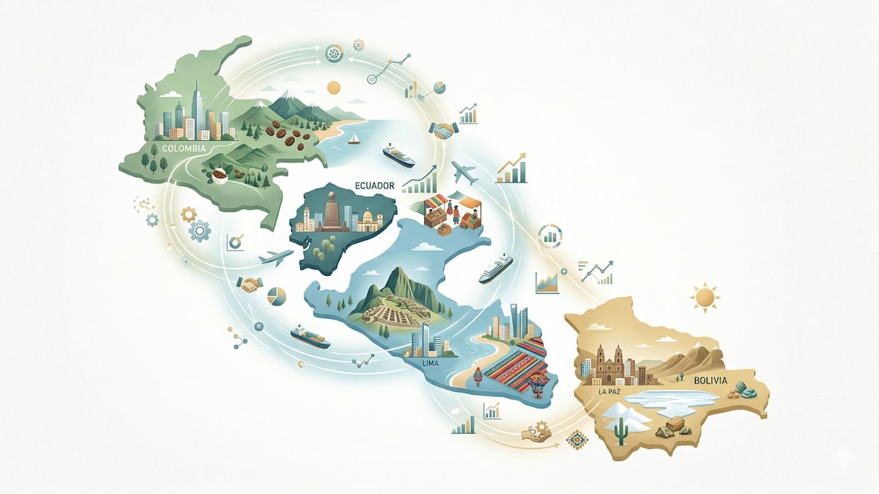 Países que integran la Comunidad Andina de Naciones, CAN. El grupo está conformado hace 57 años.