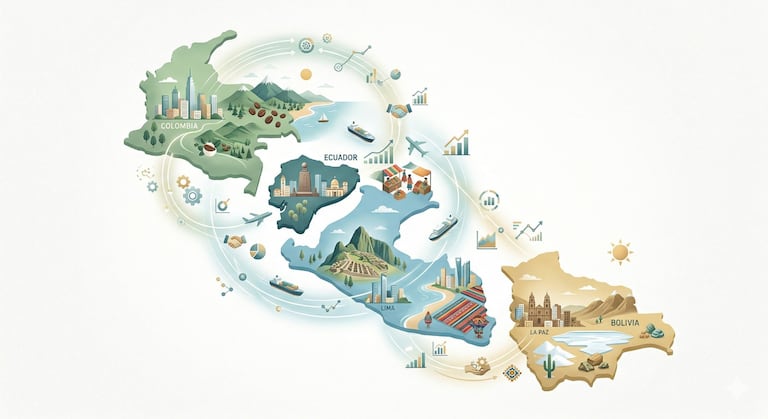 Países que integran la Comunidad Andina de Naciones, CAN. El grupo está conformado hace 57 años.