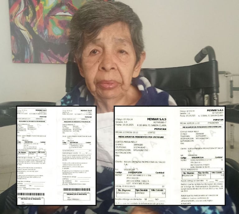 "Si he recibido una parte de los medicamentos, otros quedaron pendientes, como lo ven en los papelitos que recibimos, incluso ahora no dicen que no hay, sin entregarnos soporte", denunció la abuela María Nelly Cortés.
