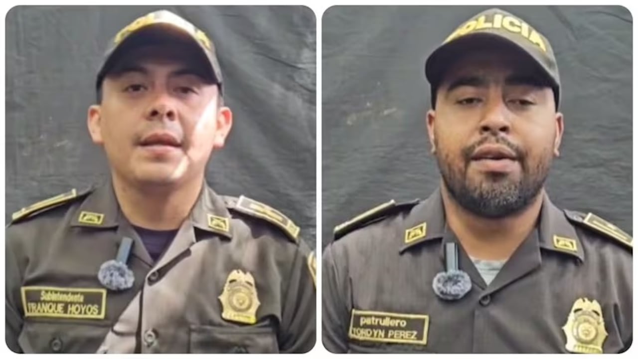 Agentes de la Dijin Franque Esley Hoyos Murcia y Yordyn Fabián Pérez, secuestrados el 20 de julio.