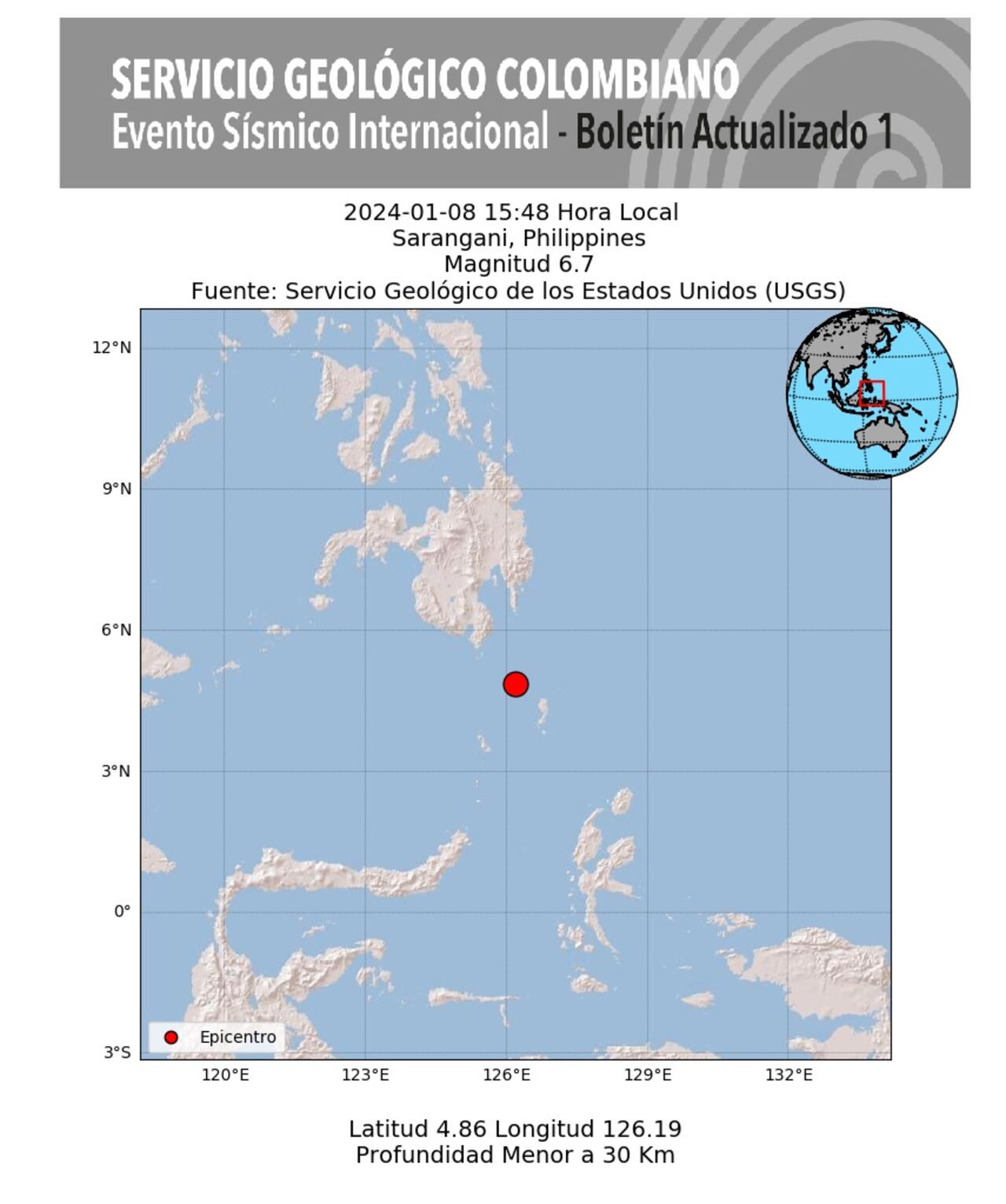 Boletín del temblor en Filipinas