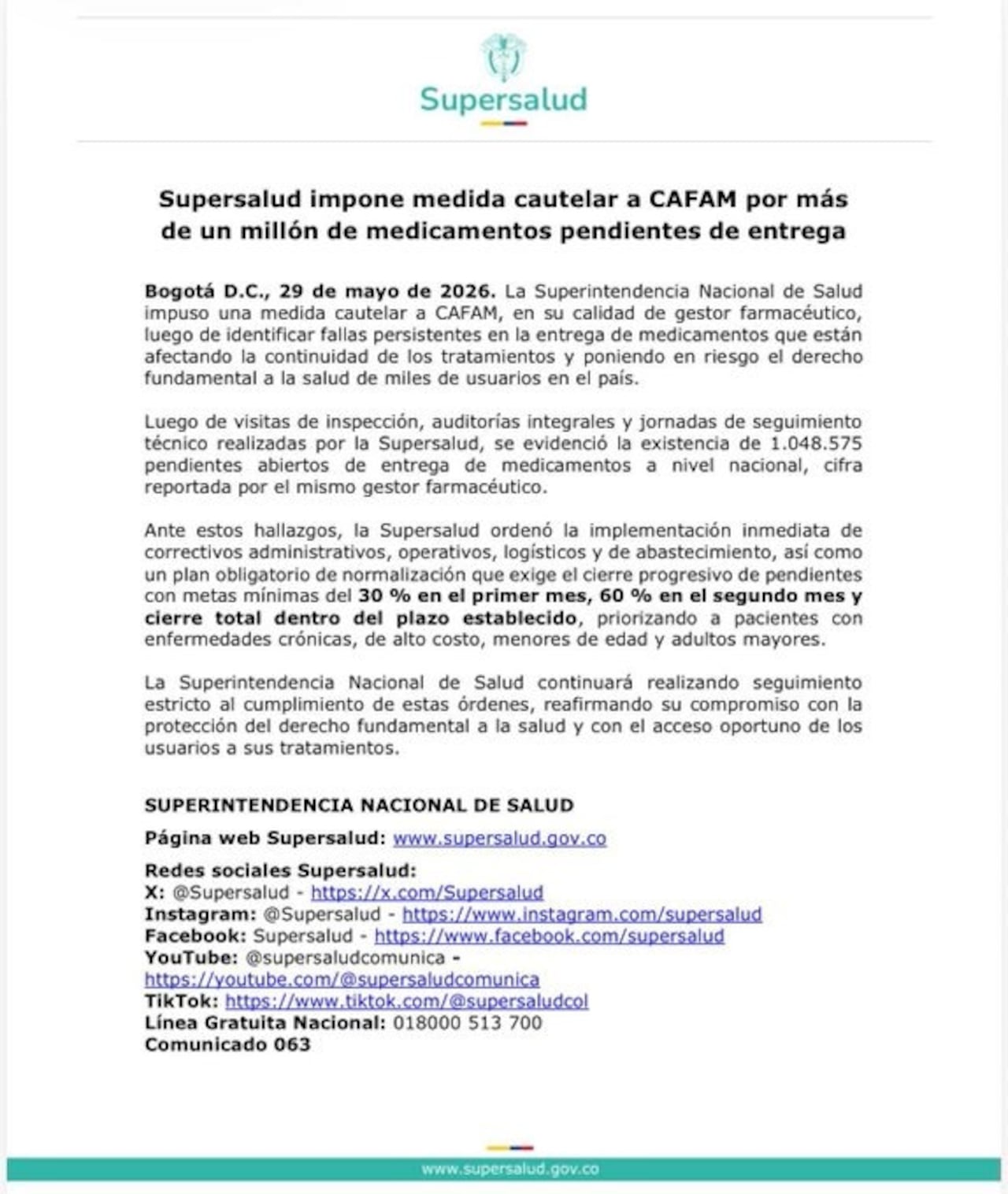 Comunicado oficial.