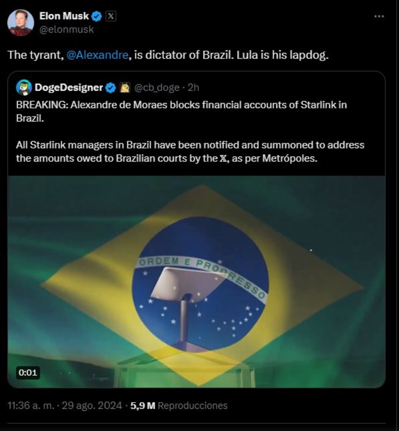 Elon Musk compartió un mensaje desde su cuenta personal en X.