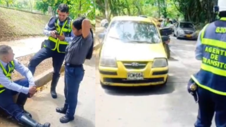El guarda de movilidad lesionado recibe acompañamiento antes de su traslado a la clínica.