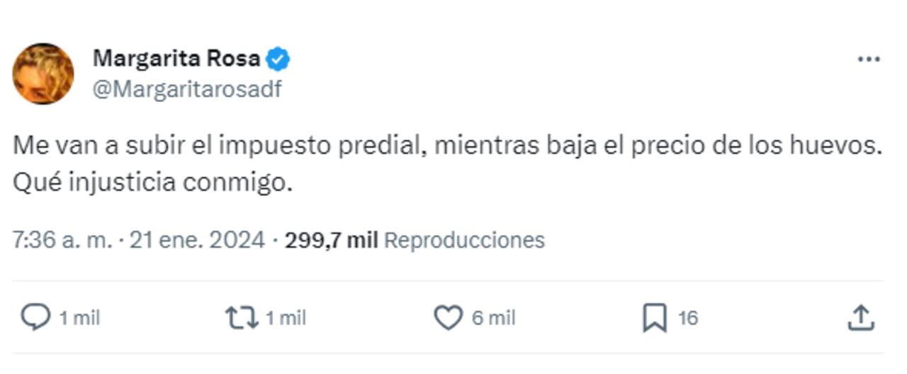 Margarita Rosa de Francisco compartió un polémico trino en X que causó todo tipo de comentarios.