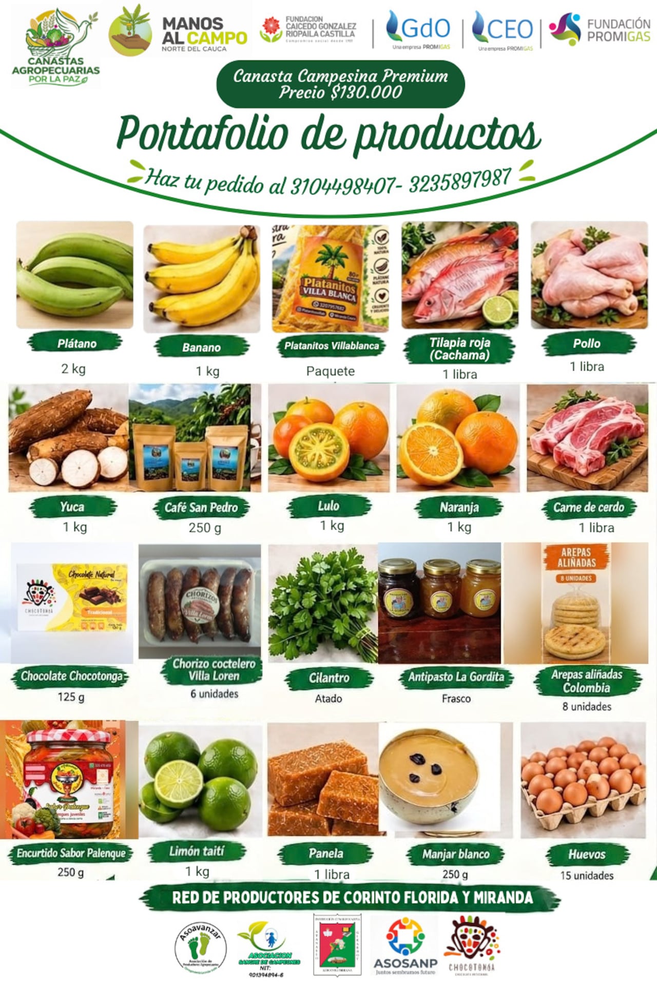 Las ‘Canastas Agropecuarias por la Paz’, una estrategia que reúne a productores de Miranda, Corinto y Florida.