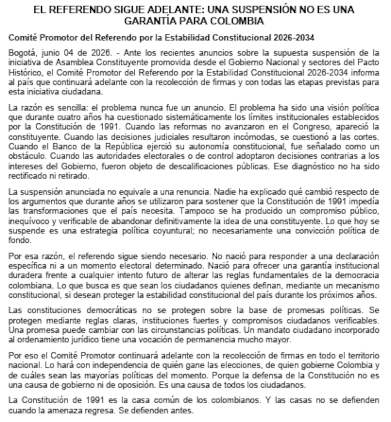 Este fue el comunicado compartido por el Comité.