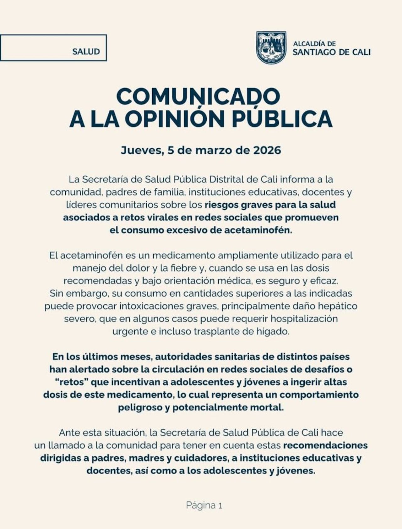 Comunicado Secretaría de Salud