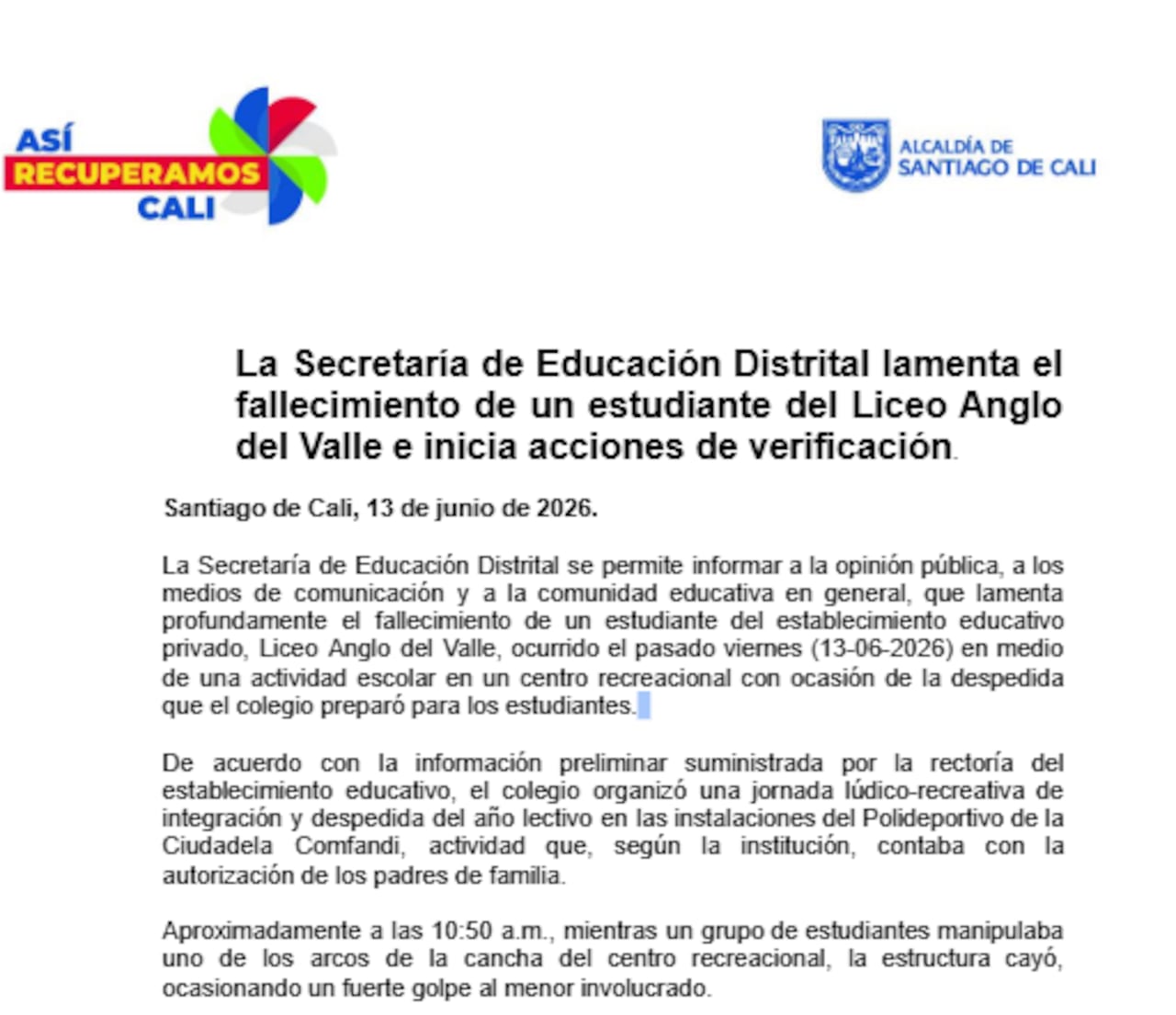 La Secretaría de Educación lamentó los hechos.