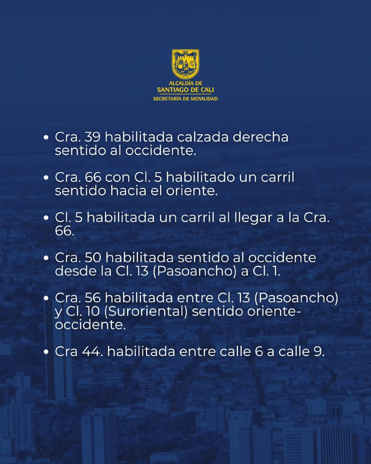 En otros puntos de la malla vial, la Carrera 39 funciona sobre su calzada derecha con sentido hacia el occidente.