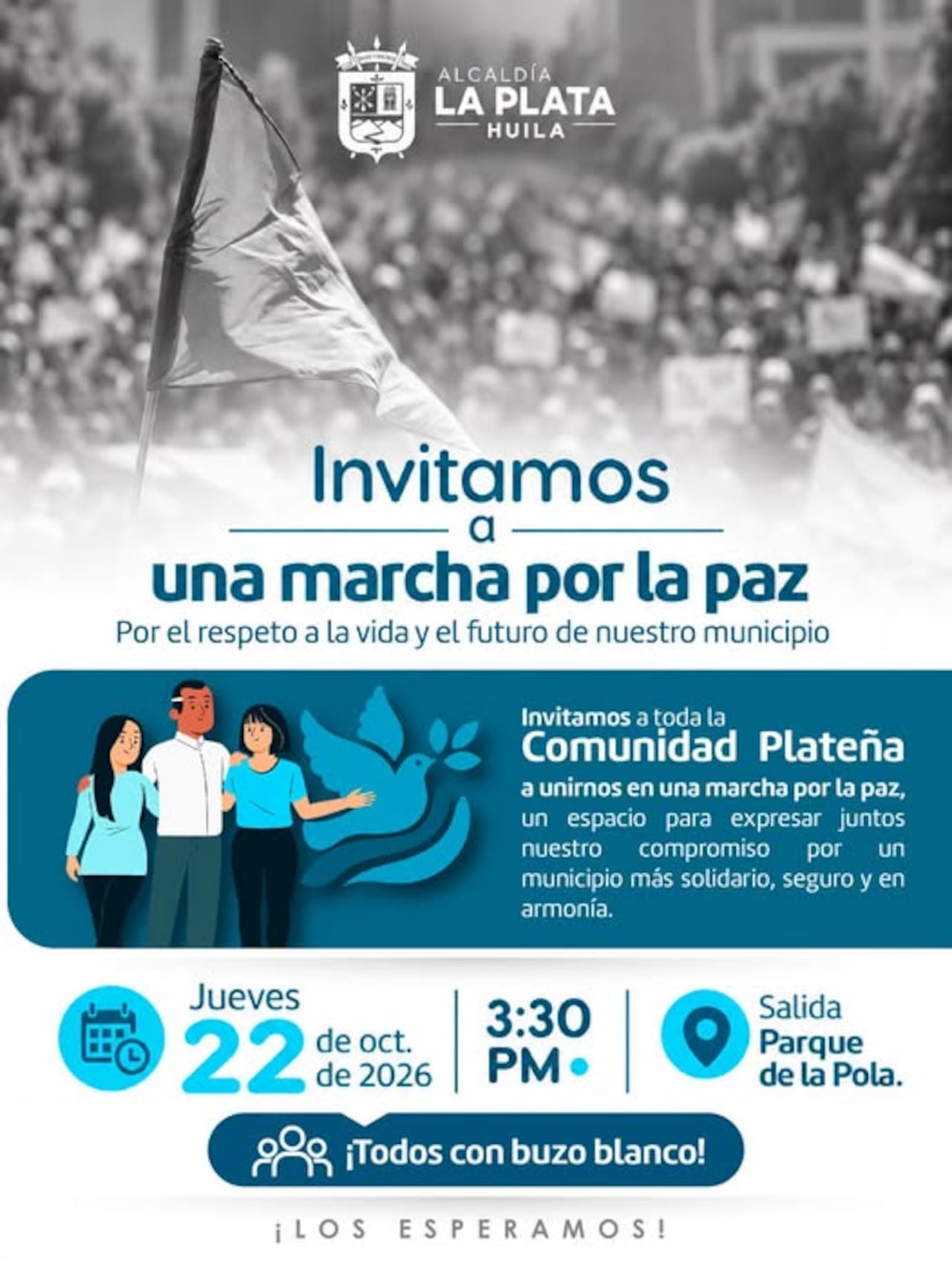 Alcaldía de La Plata, Huila, invita a movilización por la paz.