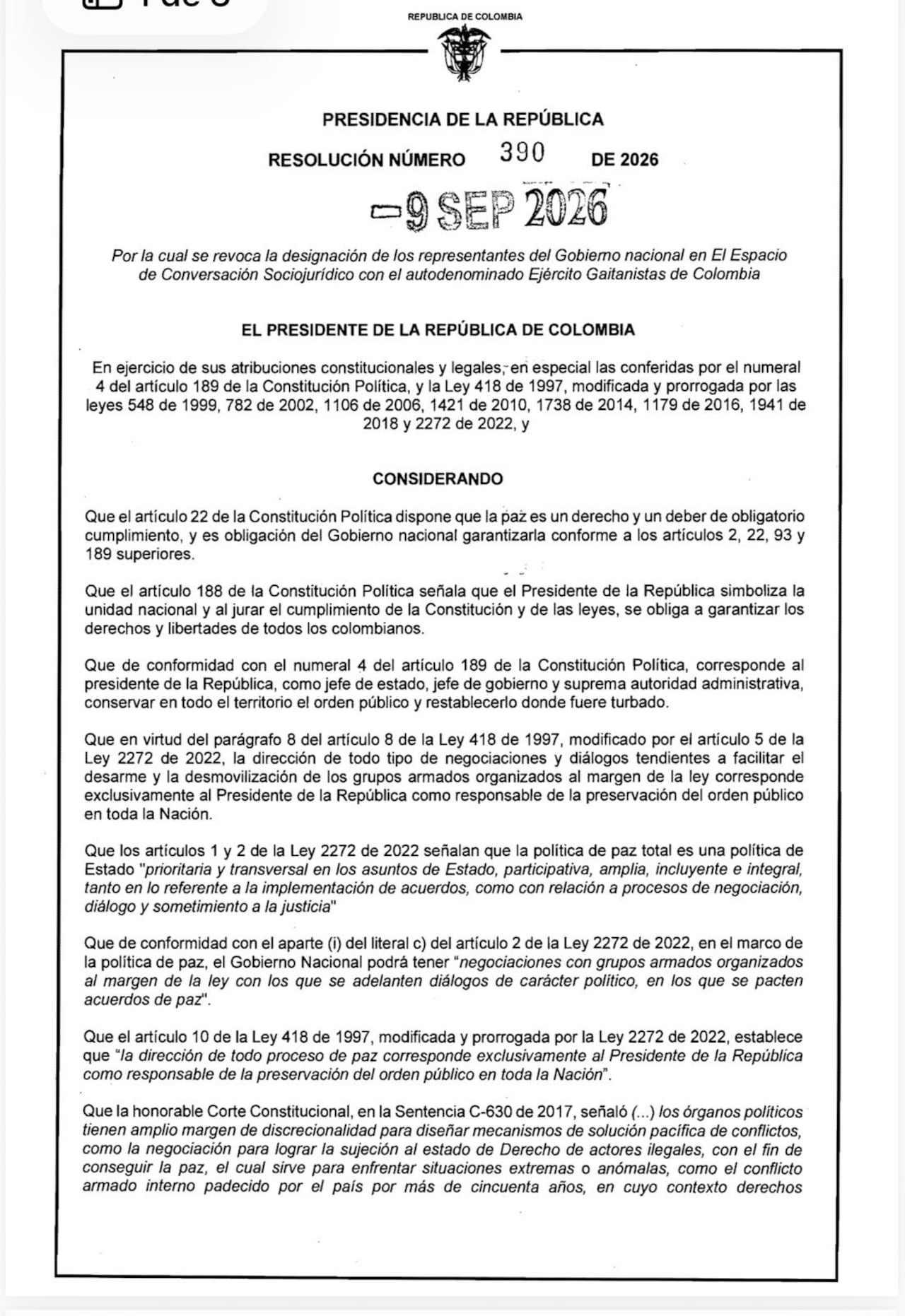 Gobierno elimina delegaciones de paz con el ELN, el Clan del Golfo y el Ejército Bolivariano