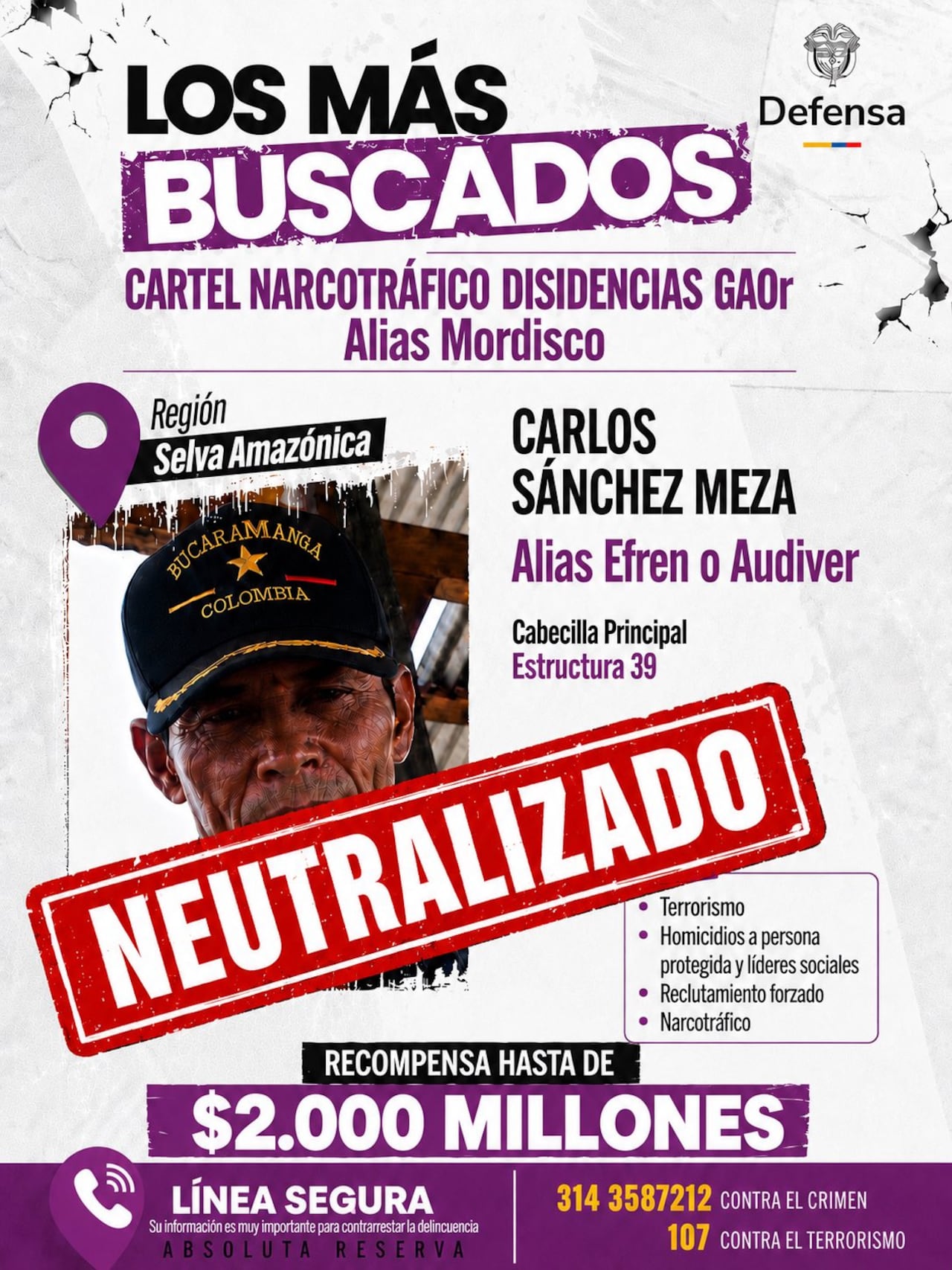 Alias Efrén era uno de los principales cabecillas de las disidencias de las Farc en el suroriente de Colombia.