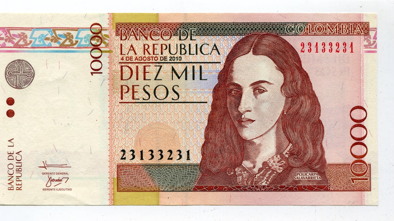 Billete de 10.000 pesos con la imagen de Policarpa Solavarrieta.