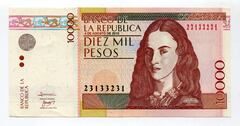 Billete de 10.000 pesos con la imagen de Policarpa Solavarrieta.