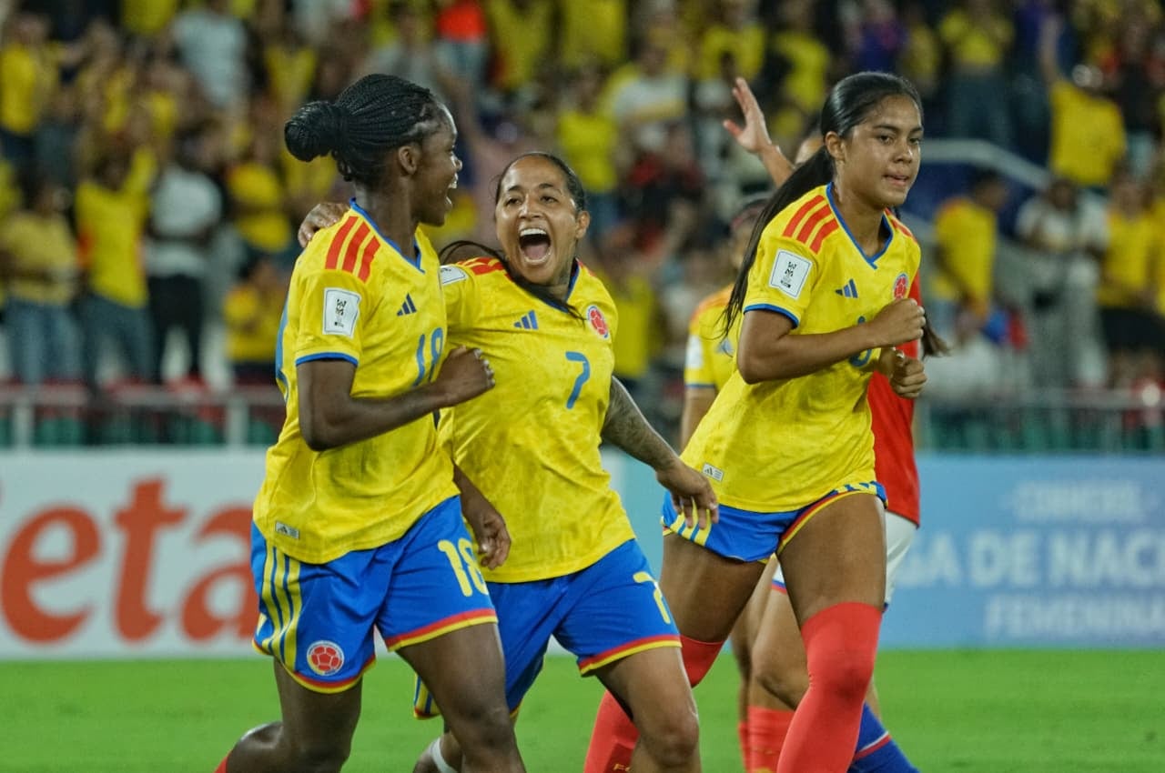 Imagen del partido entre Colombia y Chile por la fecha 6 de la Liga de Naciones Femenina.