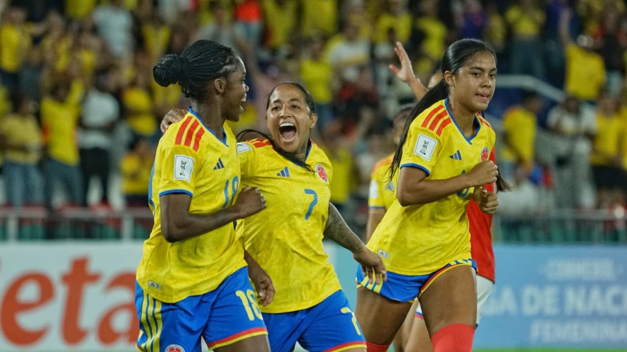 Imagen del partido entre Colombia y Chile por la fecha 6 de la Liga de Naciones Femenina.
